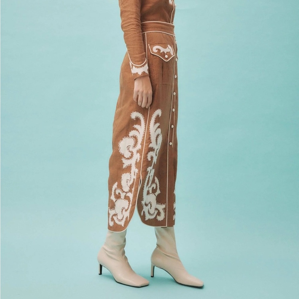 Alemais Brown and Cream Midi Skirt